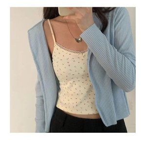 Yellow Almond Floral Lace Trim Camisole Top